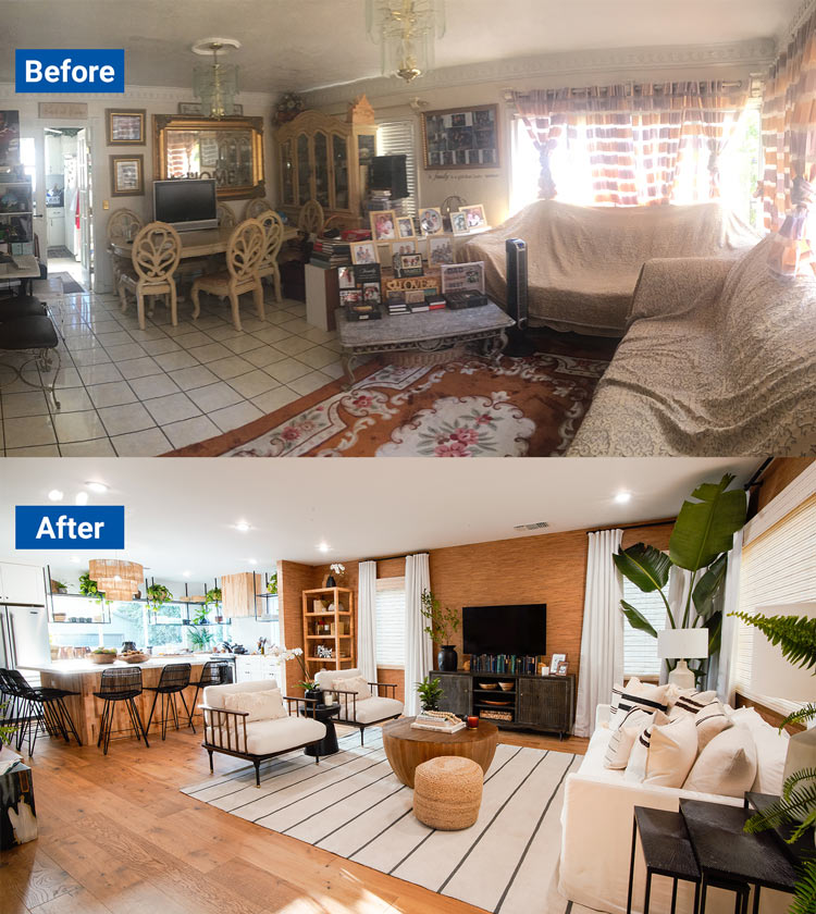 Cluttered living room transformed into an open and modern space